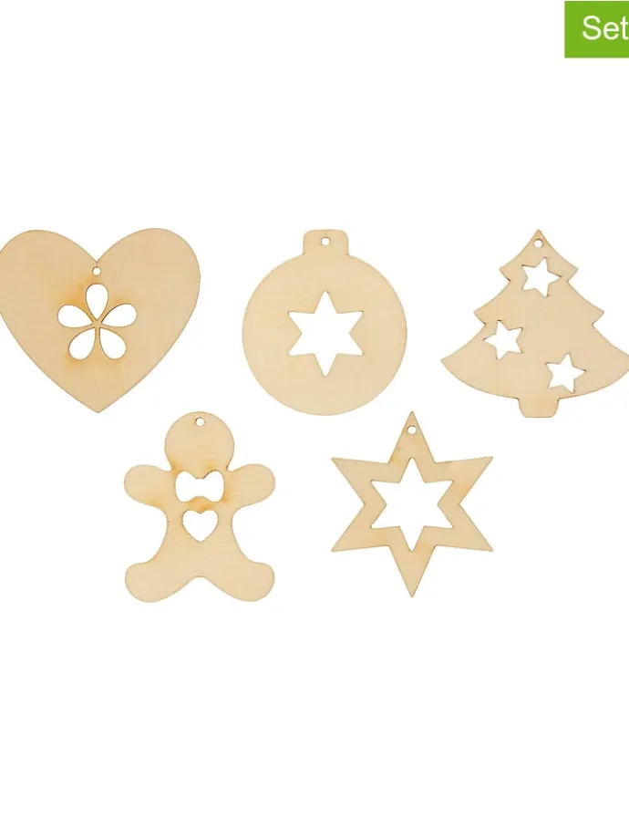 15er-Set: Holzanhänger "Weihnachten" in Natur