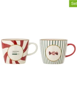 2er-Set: Jumbotassen ''Yule'' in Creme/ Rot/ Grün - 380 ml