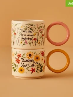 2er-Set: Kaffeetassen "Flores" in Bunt - 270 ml