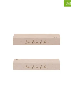 2er-Set: Kartenständer "Lebe Liebe Lache" in Hellbraun - (B)15 x (T)1,5 cm