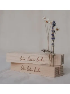 2er-Set: Kartenständer "Lebe Liebe Lache" in Hellbraun - (B)15 x (T)1,5 cm