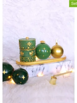 3er-Set: Kerzen in Grün/ Gold