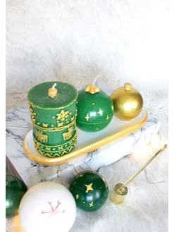 3er-Set: Kerzen in Grün/ Gold