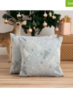 2er-Set: Kissenhüllen ''Christree'' in Hellblau/ Gold