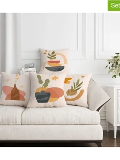 4er-Set: Kissenhüllen in Weiß/ Orange