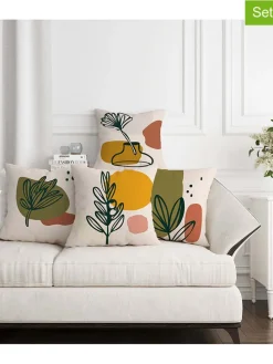 4er-Set: Kissenhüllen in Weiß/ Khaki