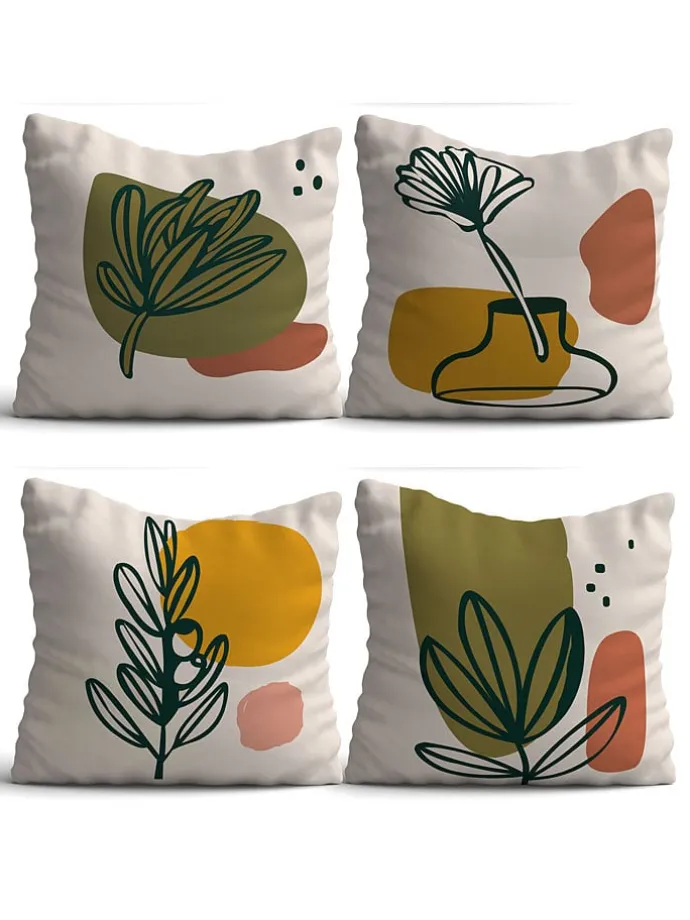 4er-Set: Kissenhüllen in Weiß/ Khaki