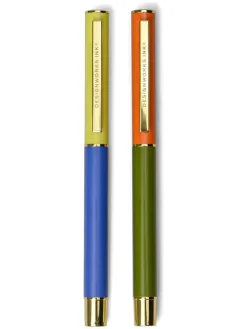 2er-Set: Kugelschreiber in Blau/ Khaki/ Orange - (L)13 cm