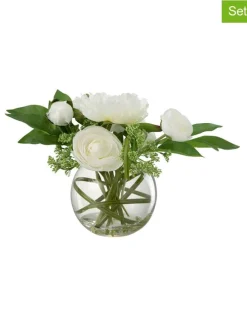 2er-Set: Kunstblumen "Pfingstrose" in Weiß/ Grün - (H)28 x Ø 26,5 cm