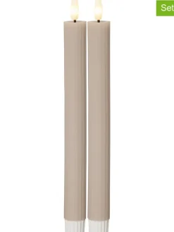 2er-Set: LED-Kerzen "Flamme Stripe" in Beige - (H)25 cm