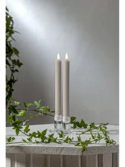 2er-Set: LED-Kerzen "Flamme Stripe" in Beige - (H)25 cm