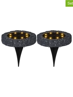 2er-Set: LED-Solar-Bodenstecker "Lawnlight" in Schwarz - Ø 11 cm