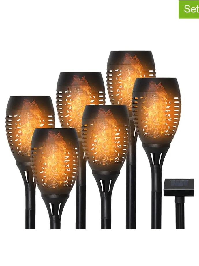 6er-Set: LED-Solar-Fackel "Flame" in Schwarz - (H)50 cm