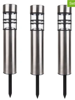 3er-Set: LED-Solar-Gartenspieße "Bobby" in Silber/ Schwarz - (H)42 cm