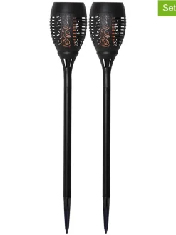 2er-Set: LED-Solar-Gartenstecker "Flame" in Schwarz - (H)50 cm