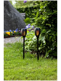 2er-Set: LED-Solar-Gartenstecker "Flame" in Schwarz - (H)50 cm