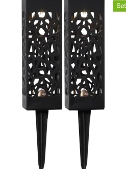2er-Set: LED-Solar-Gartenstecker "Izola" in Schwarz - (H)18 cm