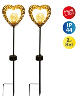 2er-Set: LED-Solar-Gartenstecker "Herz" in Schwarz/ Braun - (B)12,5 x (H)59 cm