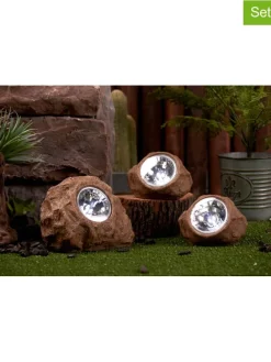 3er-Set: LED-Solarleuchten "Rocky" in Hellbraun