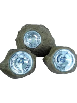 3er-Set: LED-Solarleuchten "Rocky" in Hellbraun