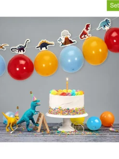 3er-Set: Luftballongirlanden "Dinosaure" in Rot/ Gelb/ Hellblau