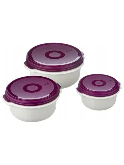 3er-Set: Mikrowellendosen "Micro Family" in Weiß/ Lila
