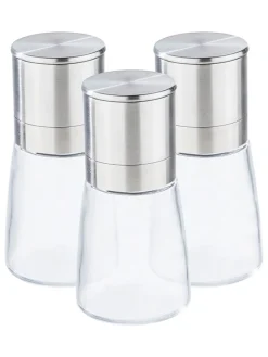 3er-Set: Mini-Edelstahl-Salz-/ Pfeffermühlen - (H)5,6 x Ø 3,2 cm