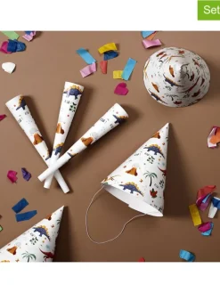 3er-Set: Partyhüte "Dinosaurier" in Weiß - 3x 6 Stück