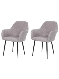 2er-Set Retro Esszimmerstuhl F18, Stoff/Textil grau, schwarze Beine