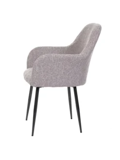 2er-Set Retro Esszimmerstuhl F18, Stoff/Textil grau, schwarze Beine