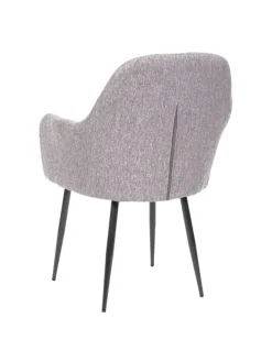 2er-Set Retro Esszimmerstuhl F18, Stoff/Textil grau, schwarze Beine