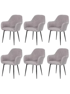 6er-Set Retro Esszimmerstuhl F18, Stoff/Textil grau, schwarze Beine