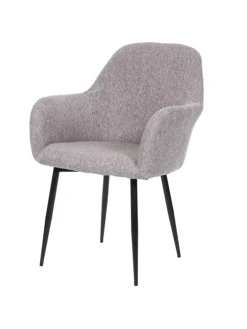 6er-Set Retro Esszimmerstuhl F18, Stoff/Textil grau, schwarze Beine