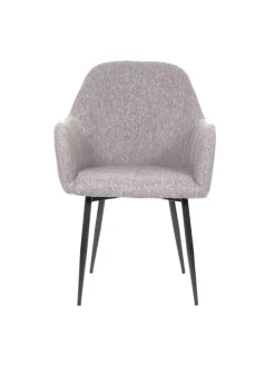 6er-Set Retro Esszimmerstuhl F18, Stoff/Textil grau, schwarze Beine