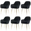 6er-Set Retro Esszimmerstuhl F18, Samt schwarz, goldene Beine