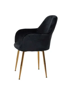 6er-Set Retro Esszimmerstuhl F18, Samt schwarz, goldene Beine