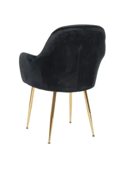 6er-Set Retro Esszimmerstuhl F18, Samt schwarz, goldene Beine