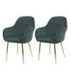 2er-Set Retro Esszimmerstuhl F18, Samt grün, goldene Beine