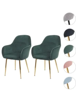 2er-Set Retro Esszimmerstuhl F18, Samt grün, goldene Beine