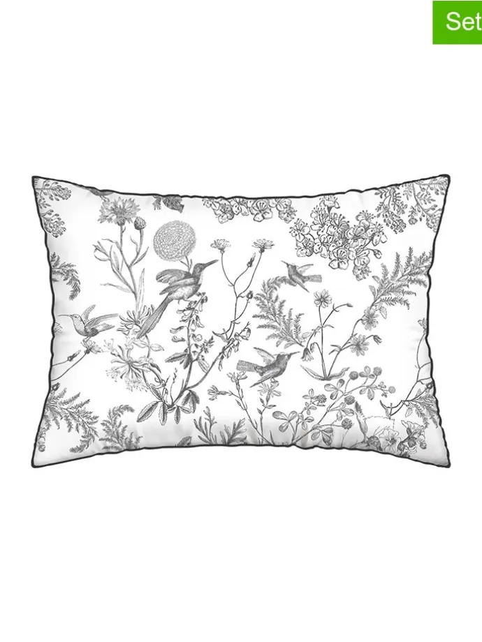 2er-Set: Satin-Kissenbezüge "Colibri" in Weiß/ Grau