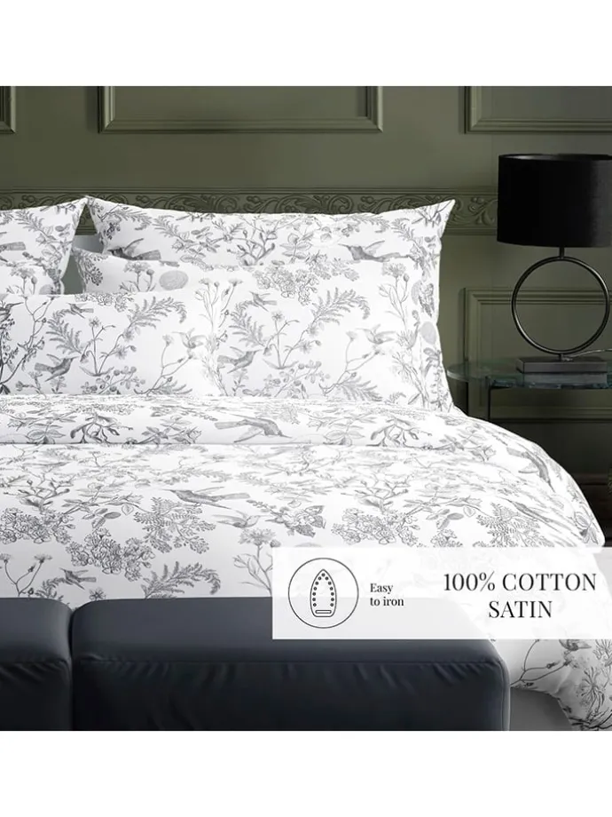 2er-Set: Satin-Kissenbezüge "Colibri" in Weiß/ Grau