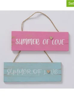 2er-Set: Schilder "Summer of Love" in Türkis/ Pink - (B)30 x (H)10 cm