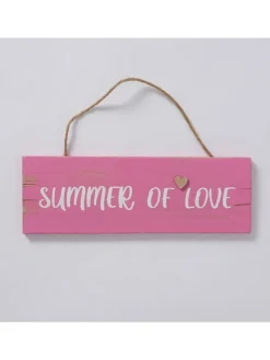 2er-Set: Schilder "Summer of Love" in Türkis/ Pink - (B)30 x (H)10 cm