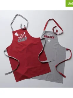 2er-Set: Schürzen "Grillzeit" in Rot/ Hellgrau - (L)84 x (B)60 cm