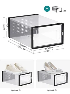 18er-Set: Schuhboxen in Transparent/ Schwarz - (B)23 x (H)14 x (T)33,3 cm