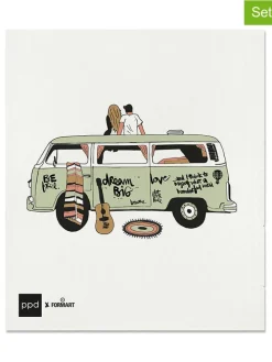 2er-Set: Schwammtücher "Freiheit" in Weiß/ Grün - (L)20 x (B)17 cm