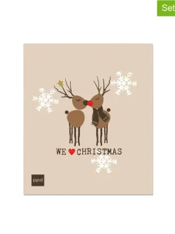 2er-Set: Schwammtücher ''We love Christmas'' in Beige - (L)20 x (B)17,2 cm