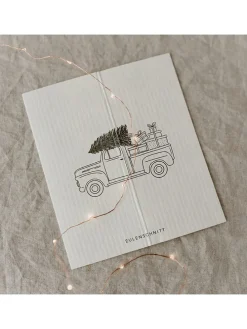 3er-Set: Schwammtücher "Weihnachtsauto" in Weiß - (B)17 x (H)19,5 cm