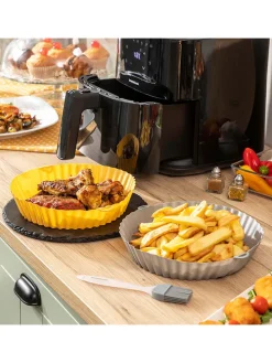 2er-Set Silicon-Einsätze für Heißluftfritteusen in Gelb/ Grau - Ø 21,5 cm