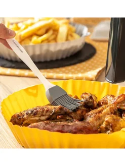 2er-Set Silicon-Einsätze für Heißluftfritteusen in Gelb/ Grau - Ø 21,5 cm